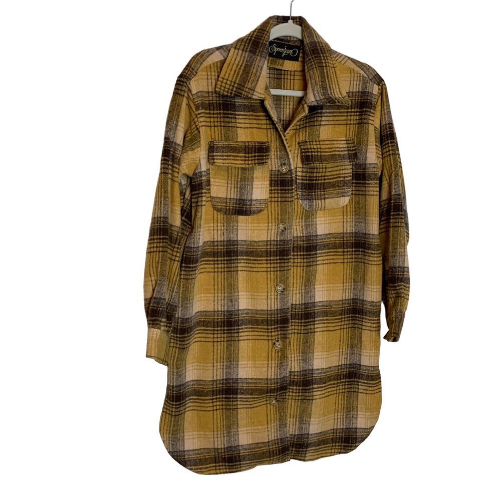 Spoon Jeans Top Womens Medium Tunic Flannel Plaid Top Shirt‎ Shacket Yellow